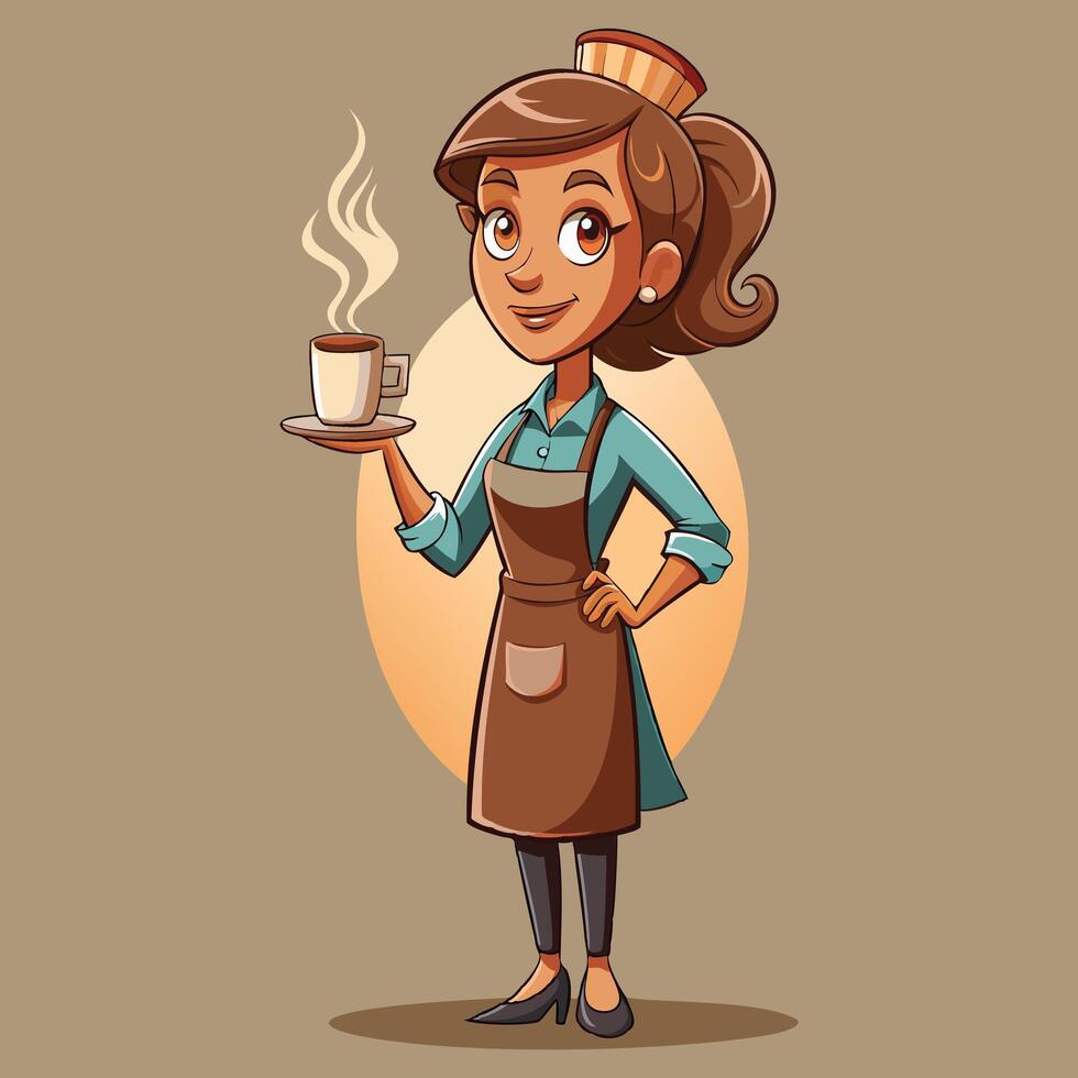Smiling Woman Waiter Cartoon vector