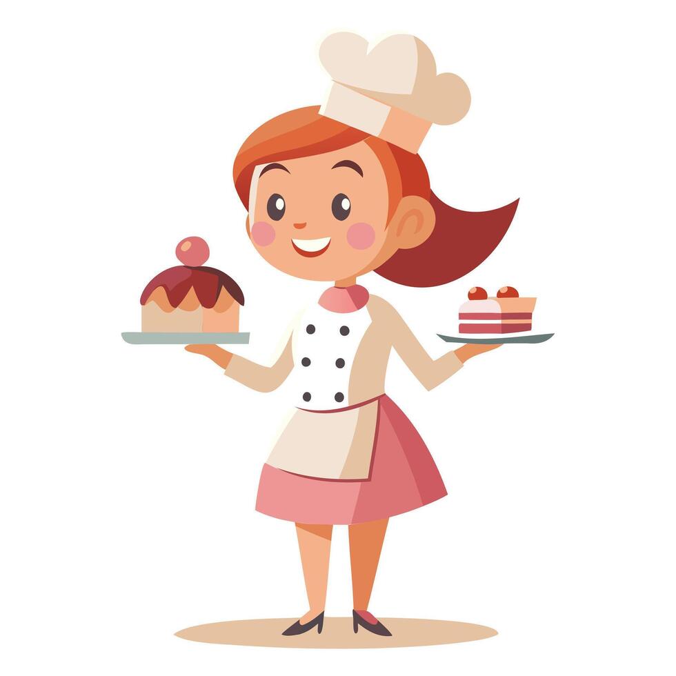 Friendly Woman Waiter Cartoon Illustration vector