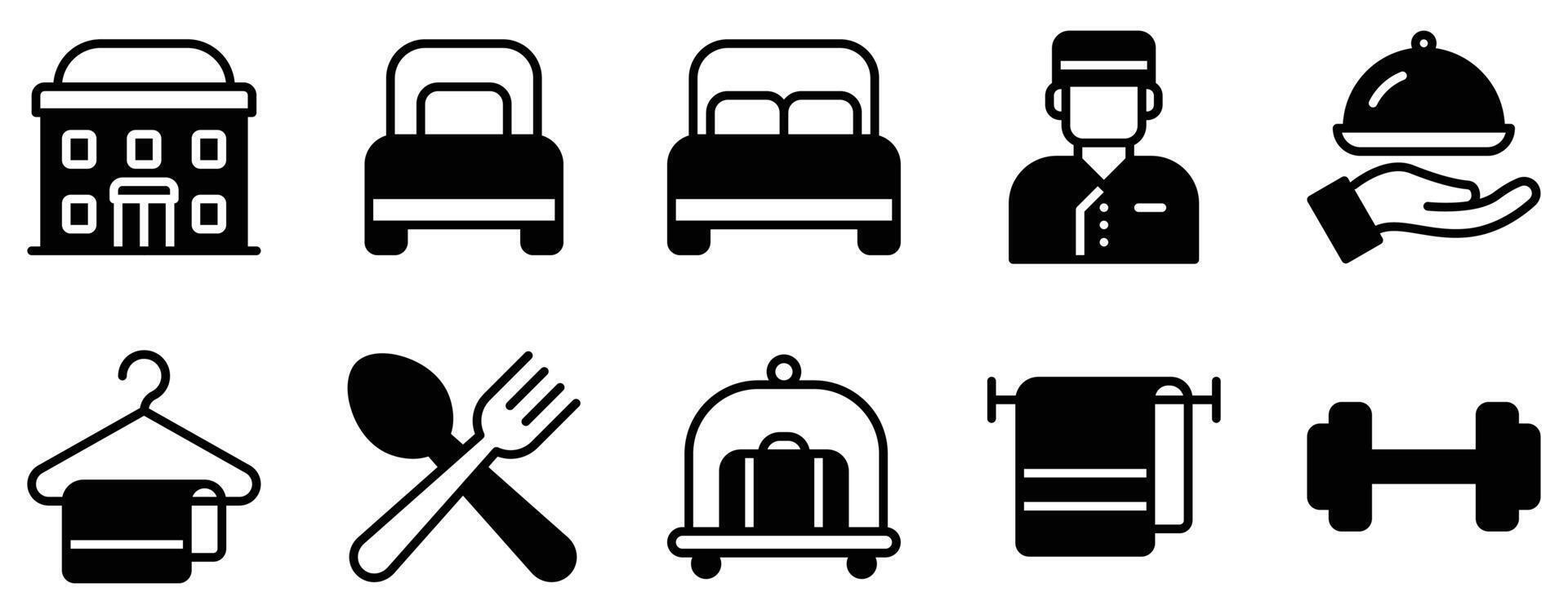 Hotel Icon Set Elegant Solid Style Collection for Hospitality and Comfort vector