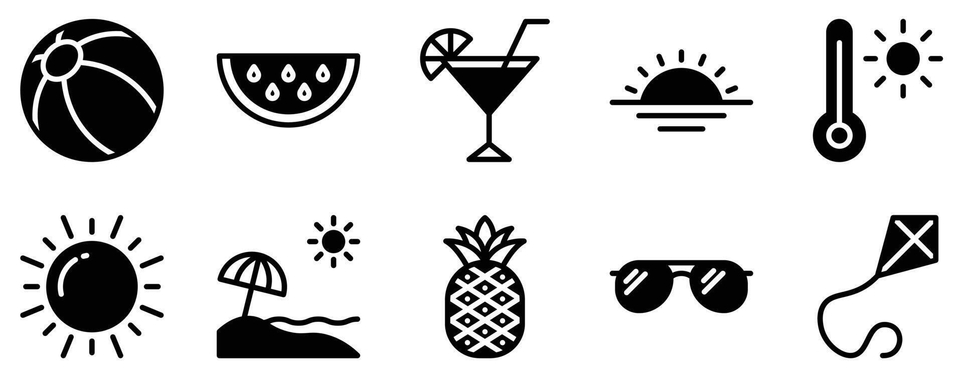 Summer Icon Set Vibrant Solid Style Collection for Sunshine and Fun vector