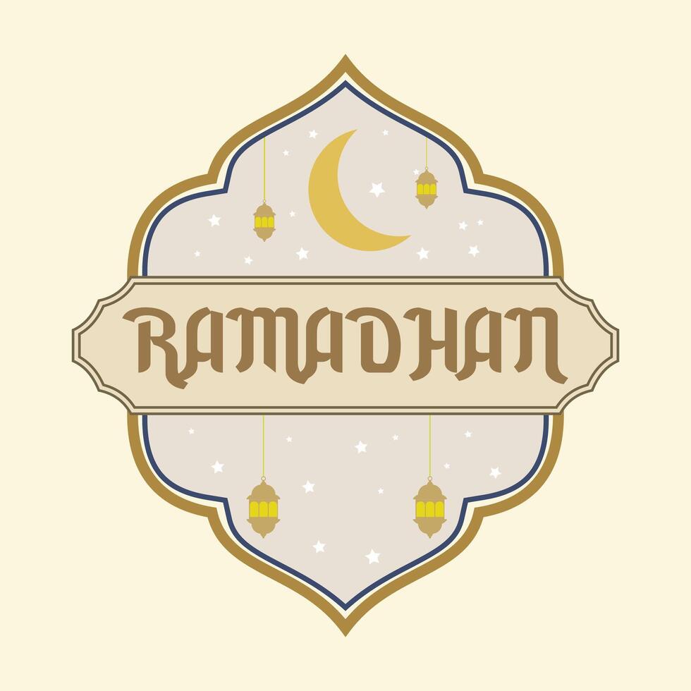 Elegant Ramadan Kareem Greeting Design with Crescent Moon and Lanterns vector