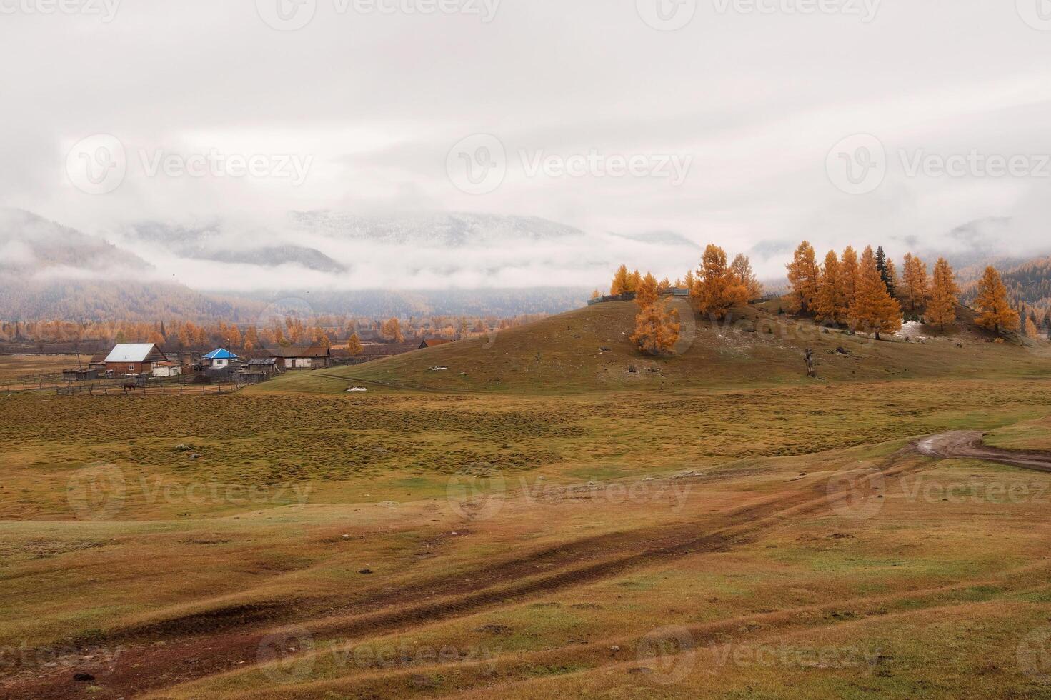 Russian hinterland, a distant village in autumn. photo