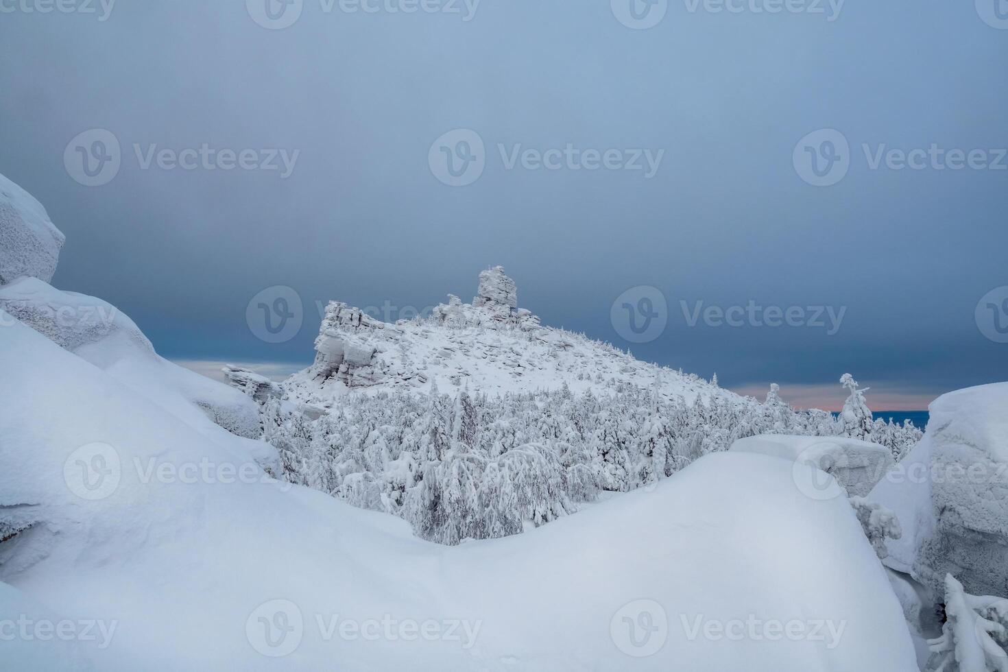 Kolchimsky stone, a mountain in the north of the Perm Territory in winter. photo