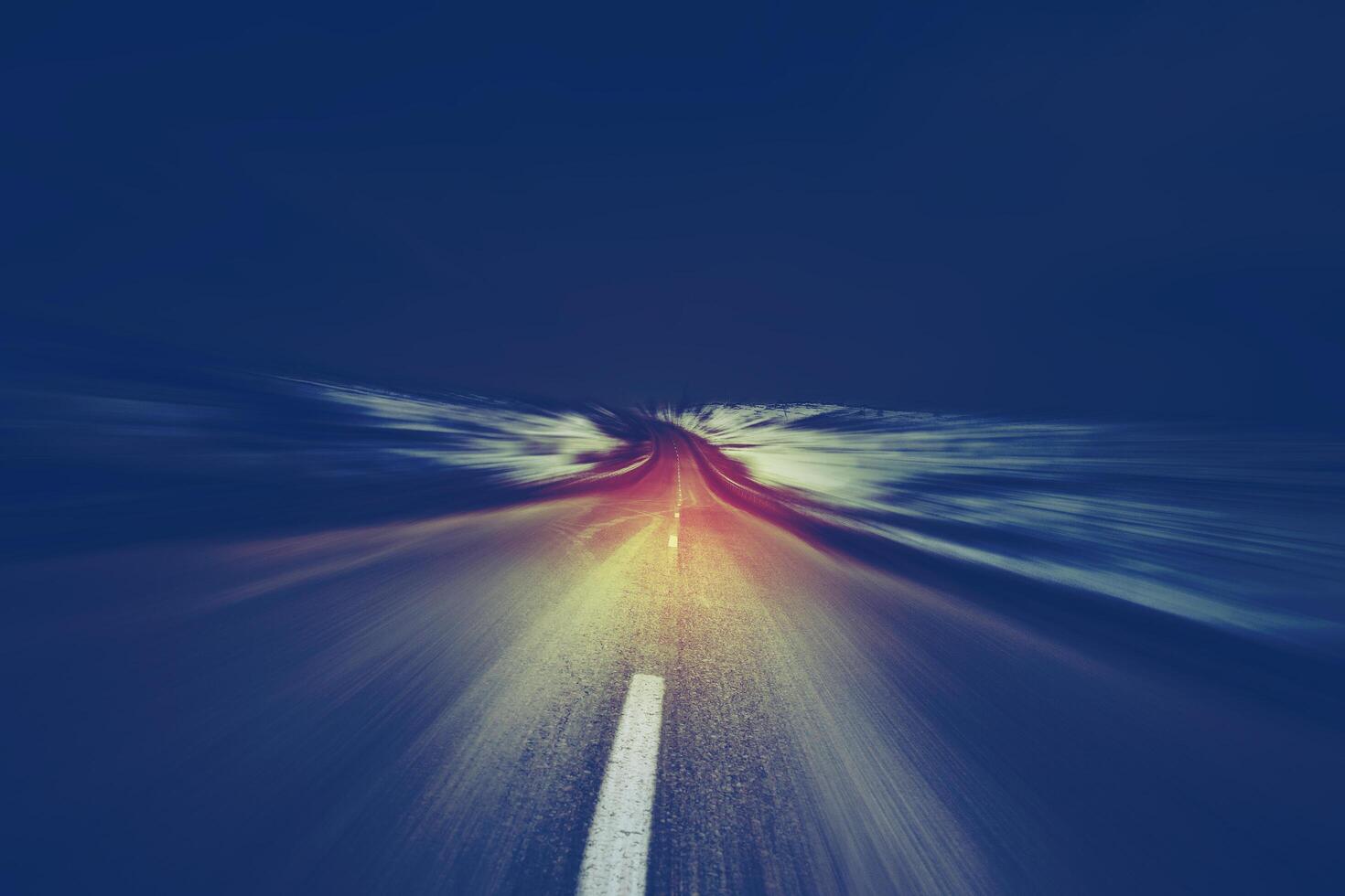 asphalt road and dramatic sunset over it. photo