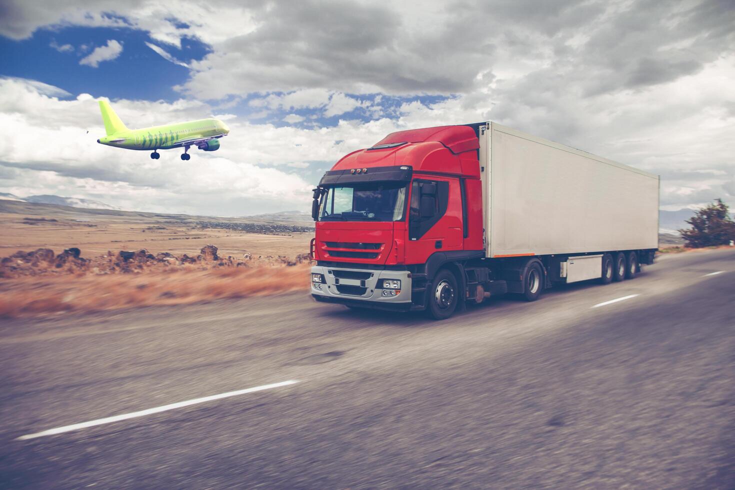truck with sky in airplane photo