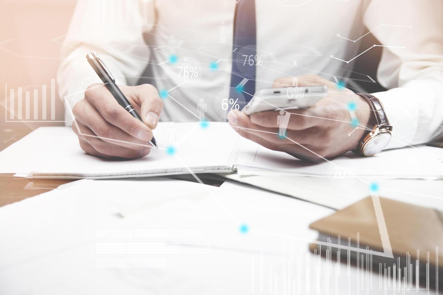 businessman working in office network background photo