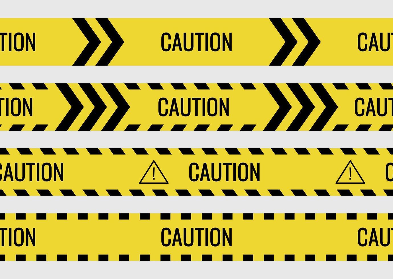 Seamless caution tapes with yellow and black warning stripes and hazard triangle sign vector