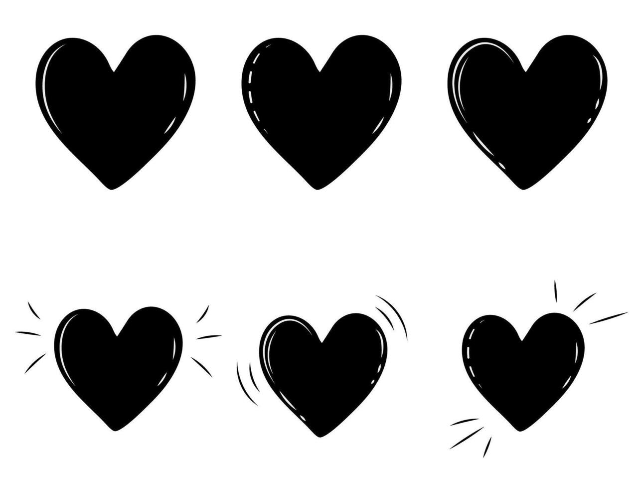 Black Hearts Set. Romantic Hearts Bundle. Hand Drawn Black Hearts vector