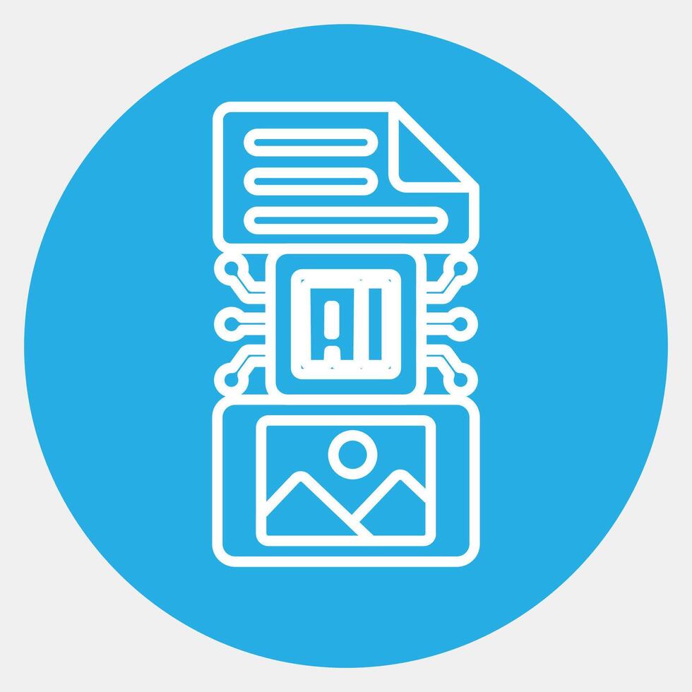 Icon text to image. Artificial intelligence elements. Icon in blue round style. vector