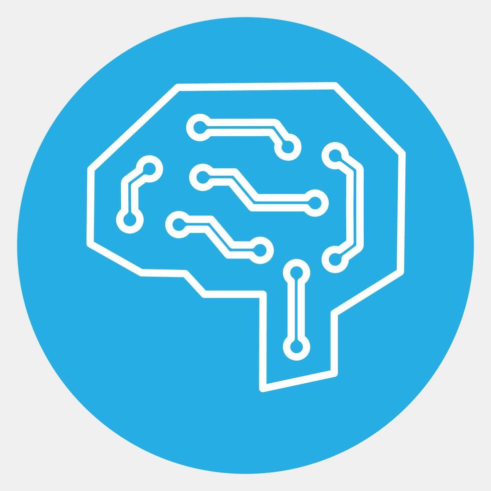 Icon digital brain. Artificial intelligence elements. Icon in blue round style. vector