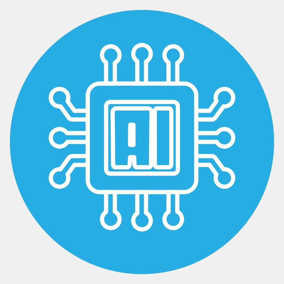 Icon ai processor. Artificial intelligence elements. Icon in blue round style. vector