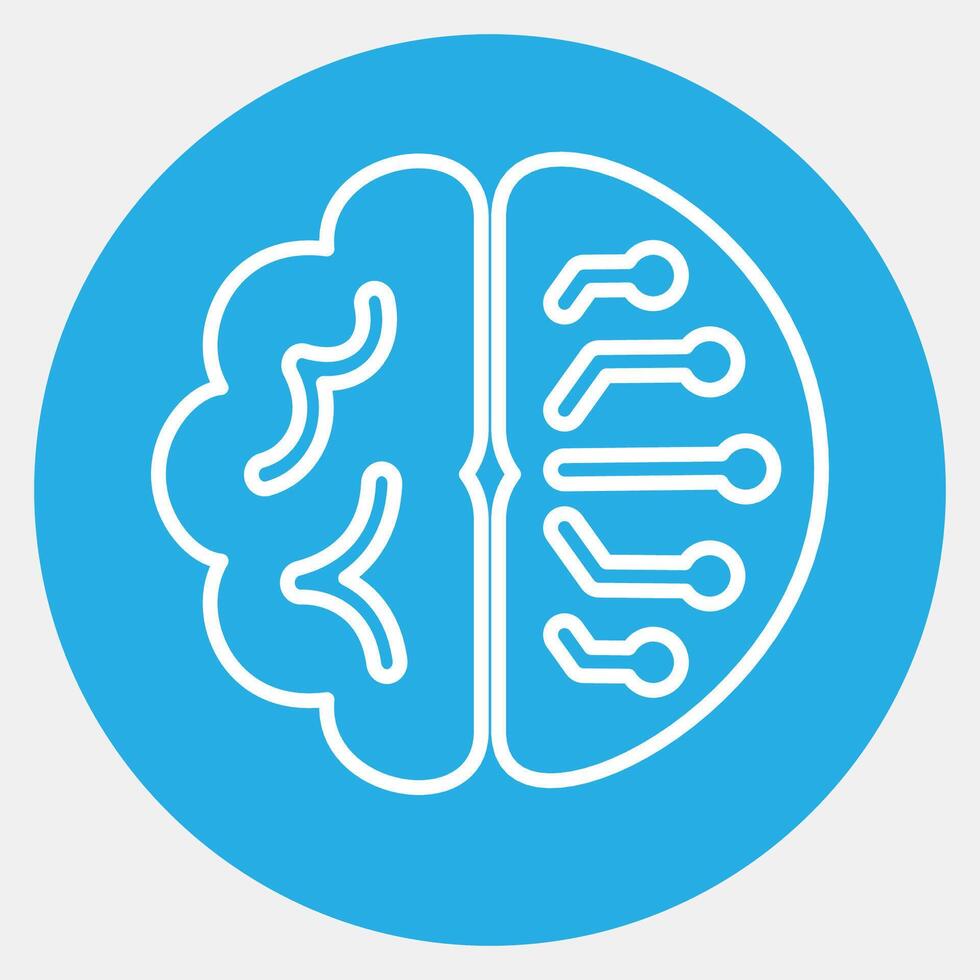 Icon brain circuit. Artificial intelligence elements. Icon in blue round style. vector