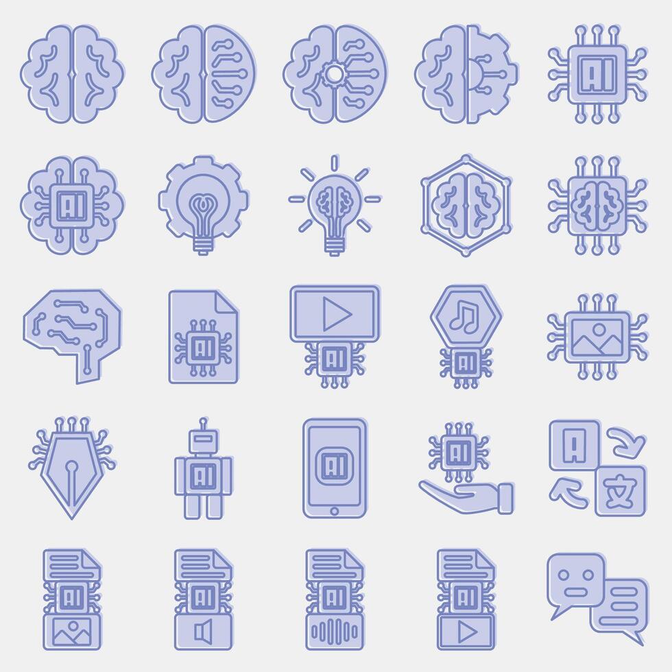 Icon set of artificial intelligence. Artificial intelligence elements. Icon in two tone style. vector