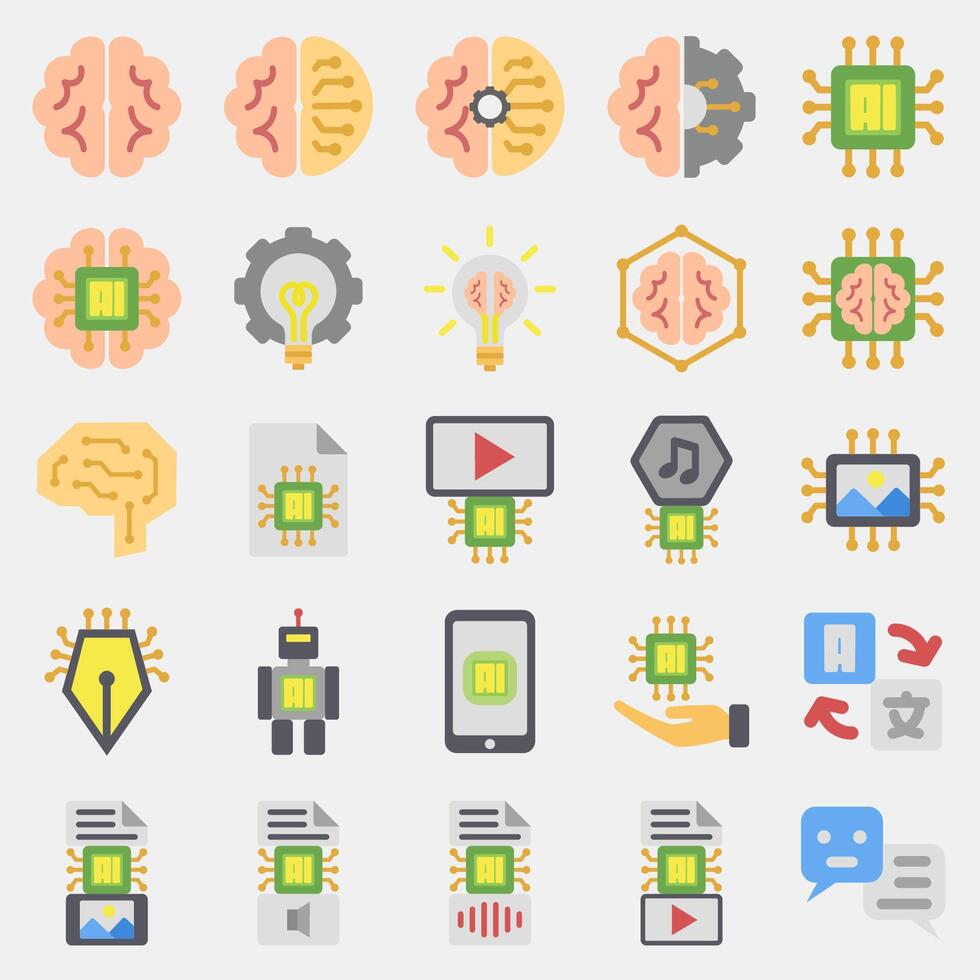 Icon set of artificial intelligence. Artificial intelligence elements. Icon in flat style. vector
