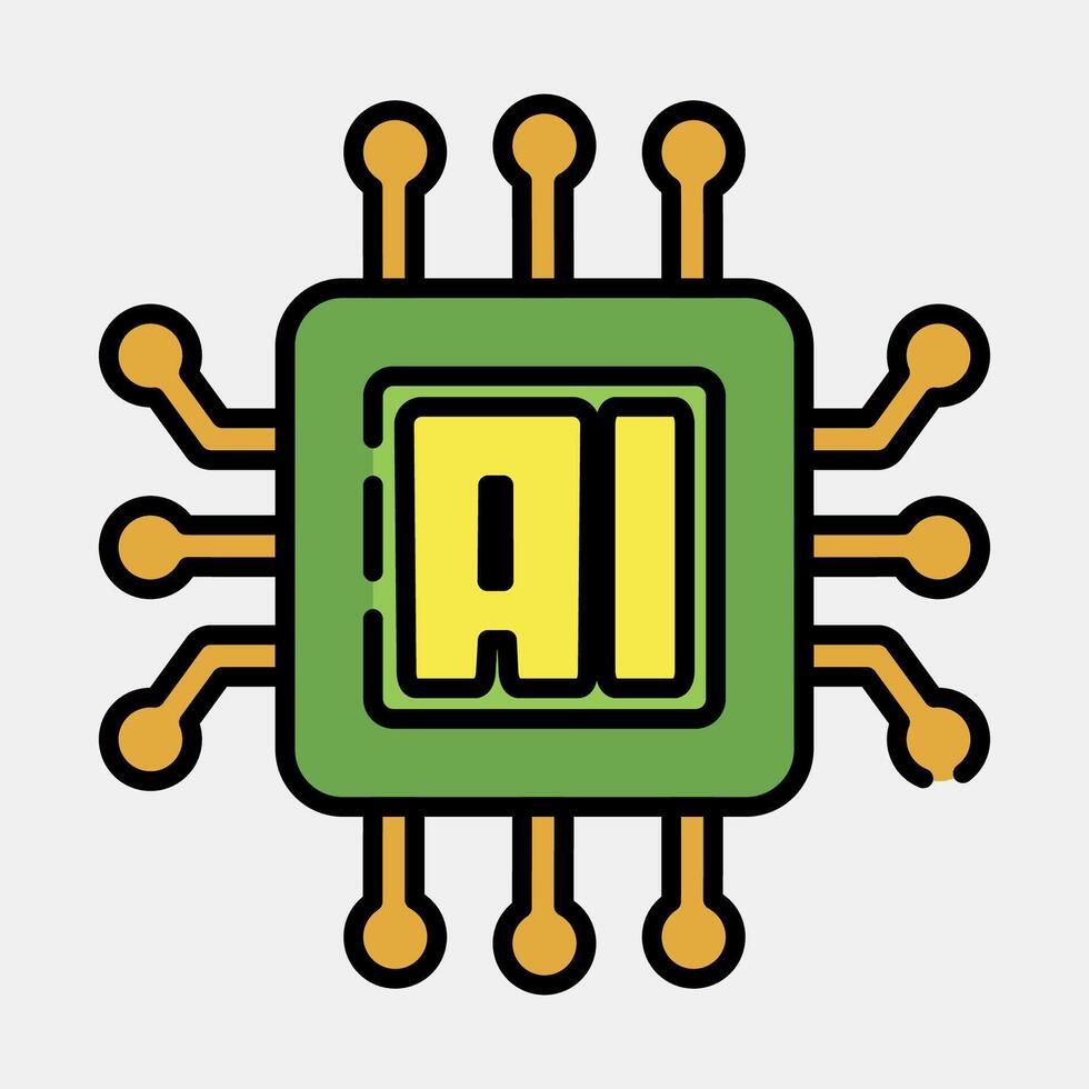 Icon ai processor. Artificial intelligence elements. Icon in filled line style. vector