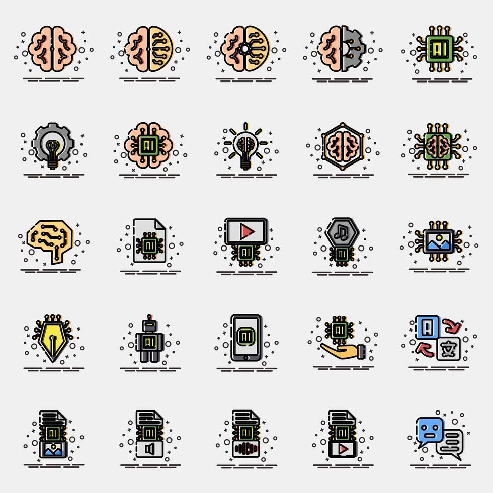 Icon set of artificial intelligence. Artificial intelligence elements. Icon in MBE style. vector