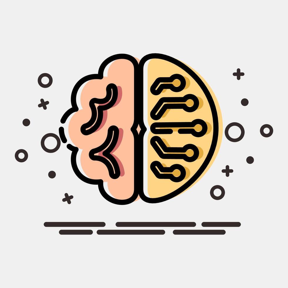Icon brain circuit. Artificial intelligence elements. Icon in MBE style. vector