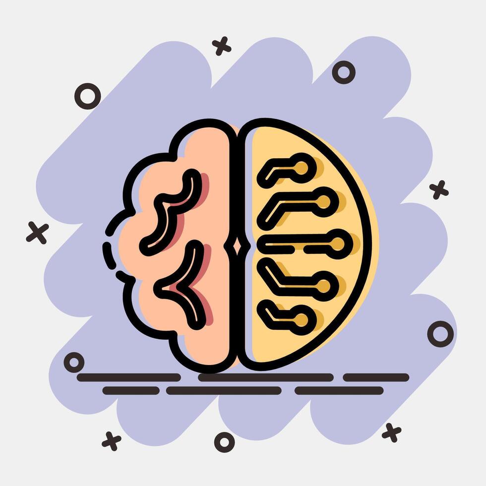 Icon brain circuit. Artificial intelligence elements. Icon in comic style. vector