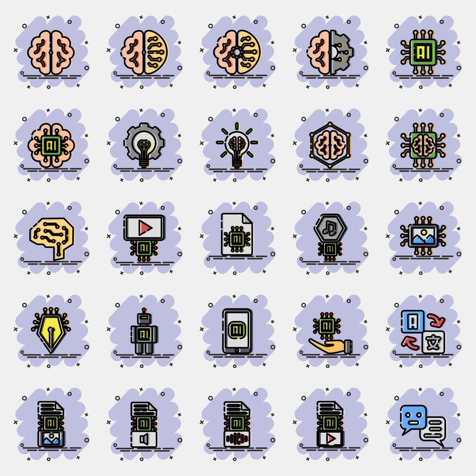 Icon set of artificial intelligence. Artificial intelligence elements. Icon in comic style. vector