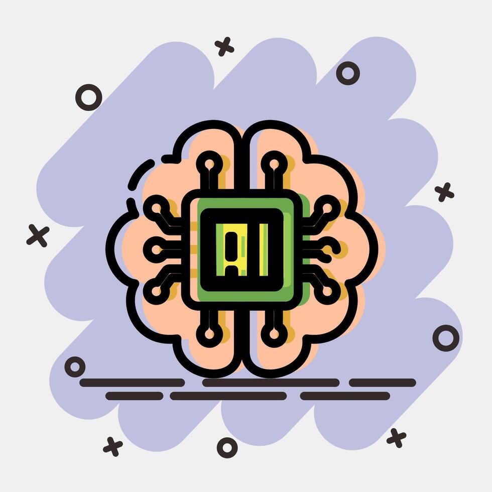 Icon embedded device. Artificial intelligence elements. Icon in comic style. vector