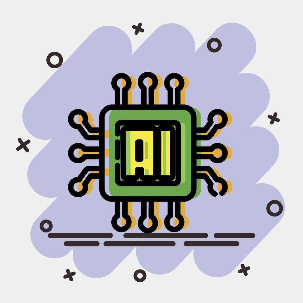 Icon ai processor. Artificial intelligence elements. Icon in comic style. vector
