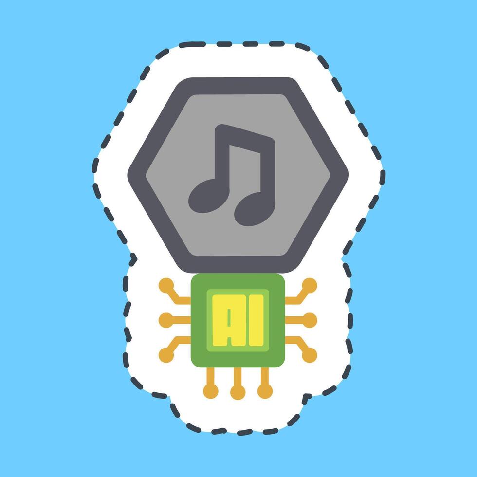 Cutting line sticker ai music sound. Artificial intelligence elements. vector