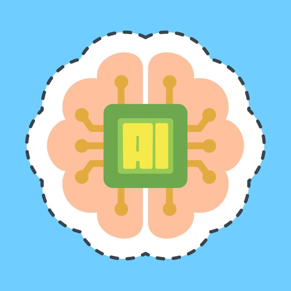 Cutting line sticker embedded device. Artificial intelligence elements. vector