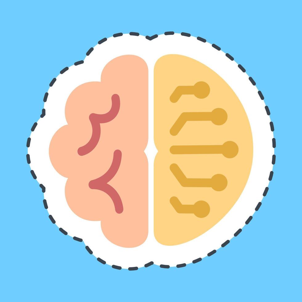 Cutting line sticker brain circuit. Artificial intelligence elements. vector