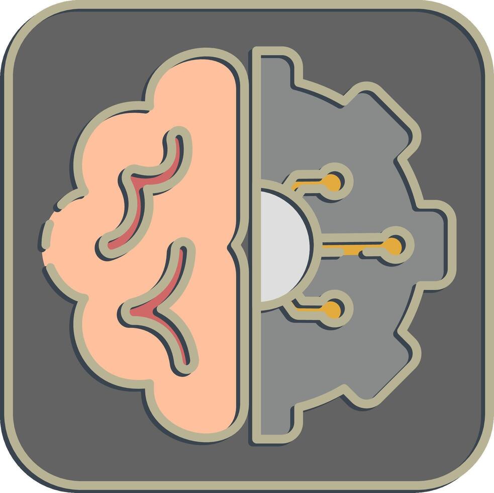 Icon machine learning. Artificial intelligence elements. Icon in embossed style. vector