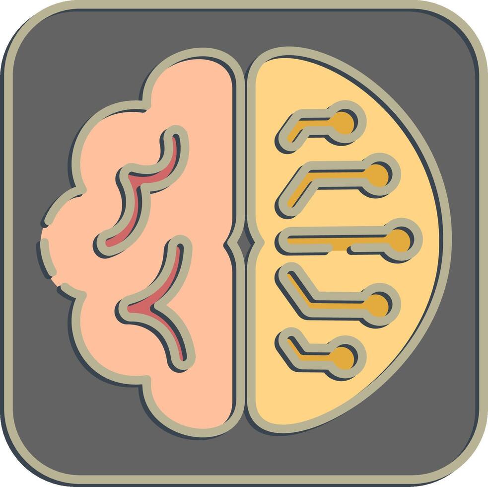Icon brain circuit. Artificial intelligence elements. Icon in embossed style. vector