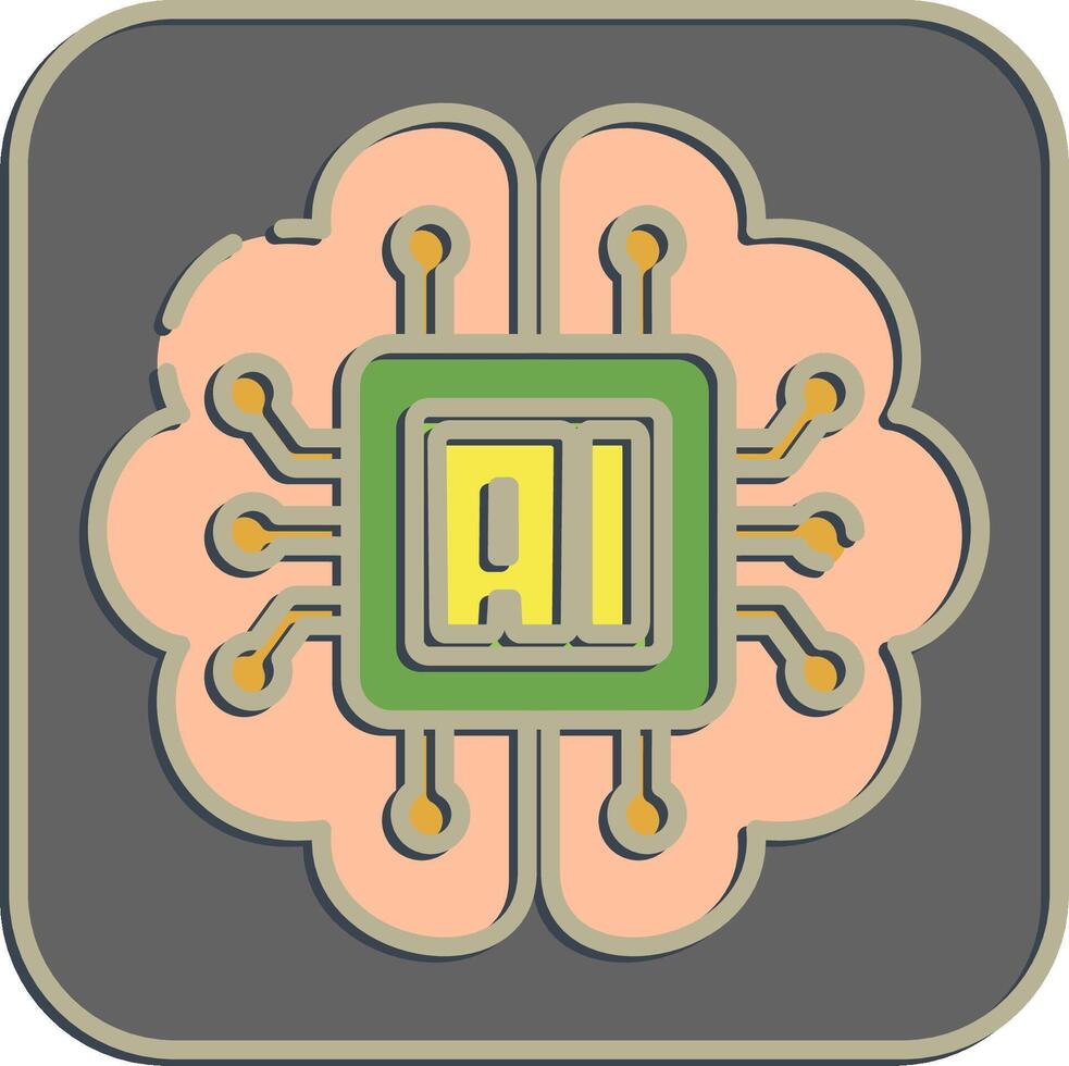 Icon embedded device. Artificial intelligence elements. Icon in embossed style. vector