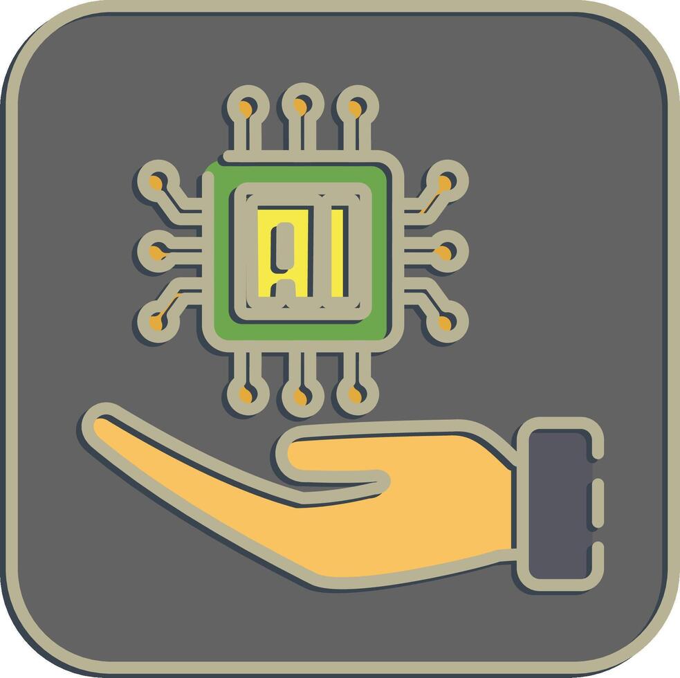 Icon ai on hand. Artificial intelligence elements. Icon in embossed style. vector