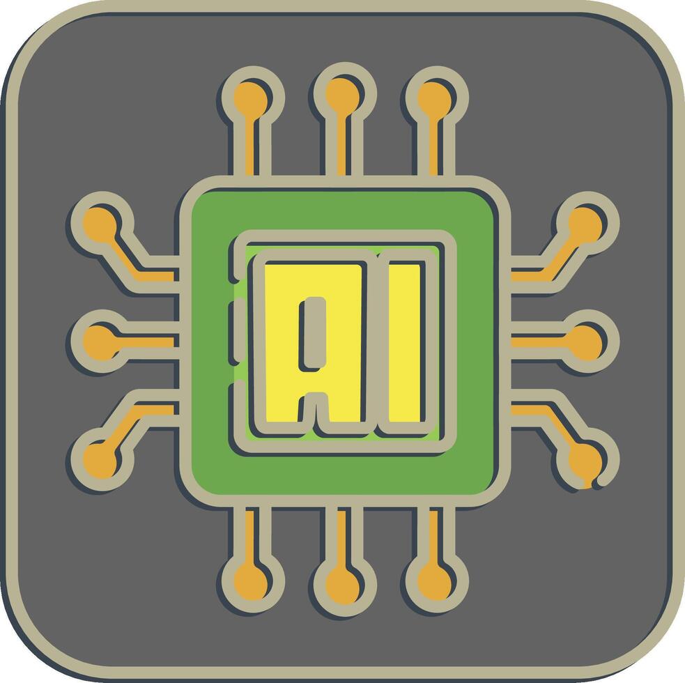 Icon ai processor. Artificial intelligence elements. Icon in embossed style. vector