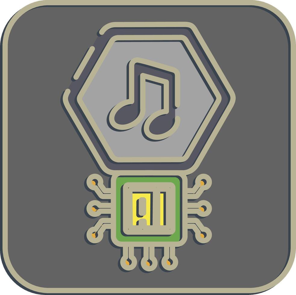 Icon ai music sound. Artificial intelligence elements. Icon in embossed style. vector