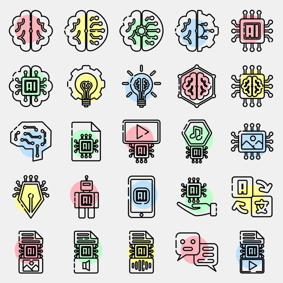 Icon set of artificial intelligence. Artificial intelligence elements. Icon in color spot style. vector