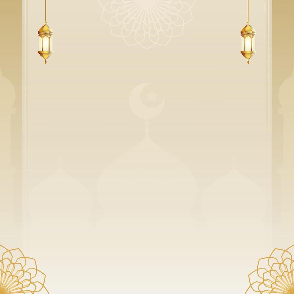 Simple Elegant Soft Toned Beige Square Background Design with Subtle Gold Ornamental Decorations vector