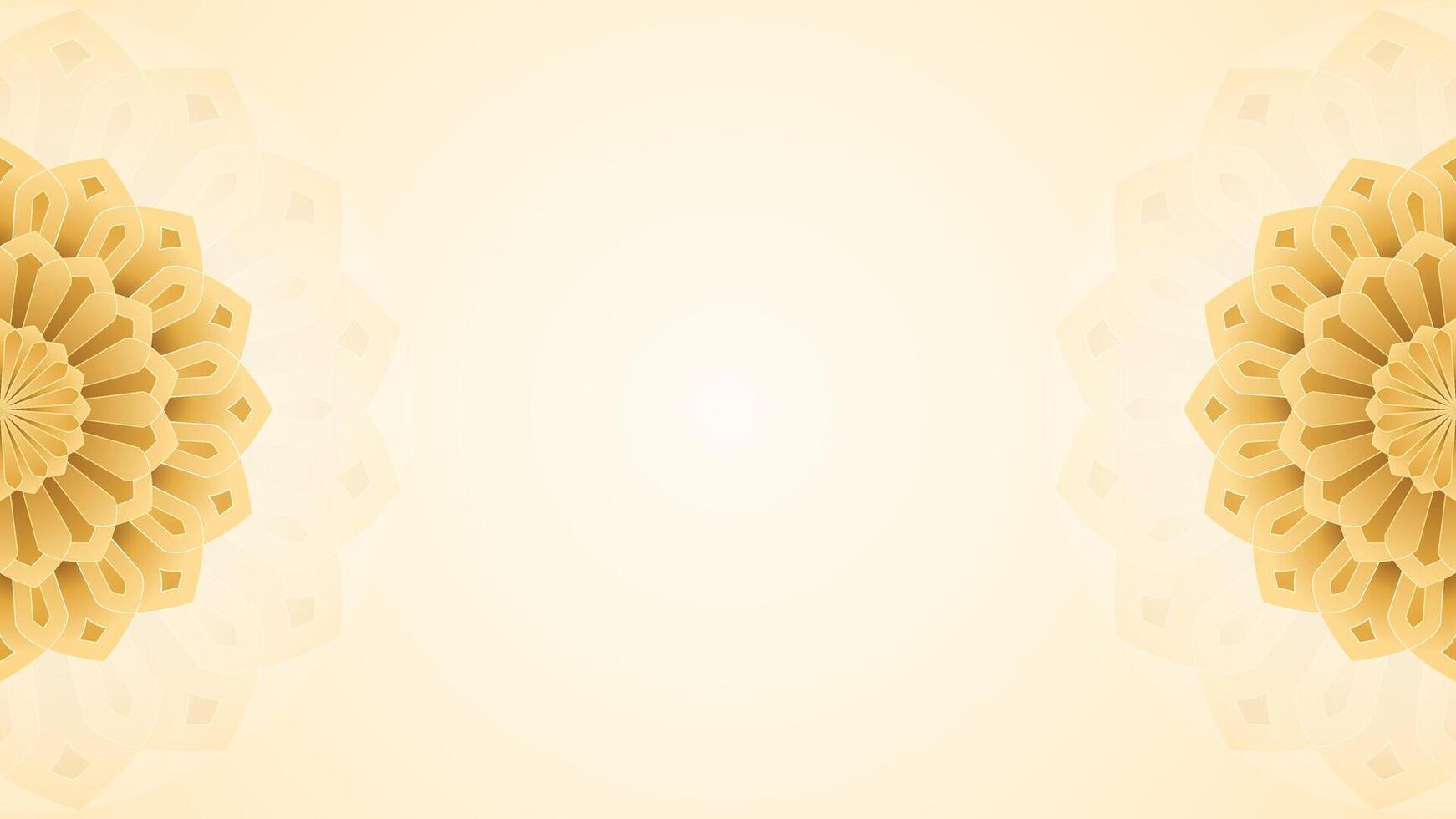 Simple Clean Horizontal Background Of Stunning Mandala Art with Geometric Minimalist Floral Symmetry in Gold Details vector