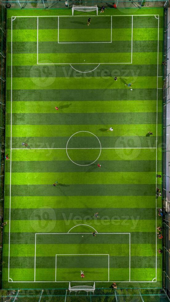 Soccer field with players. Top view of soccer field with players photo