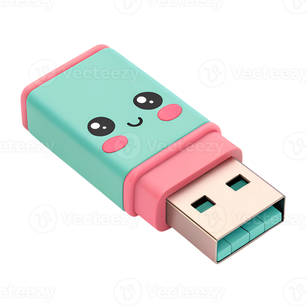 Cute icon 3d render, A USB flash drive isolated on a transparent background png