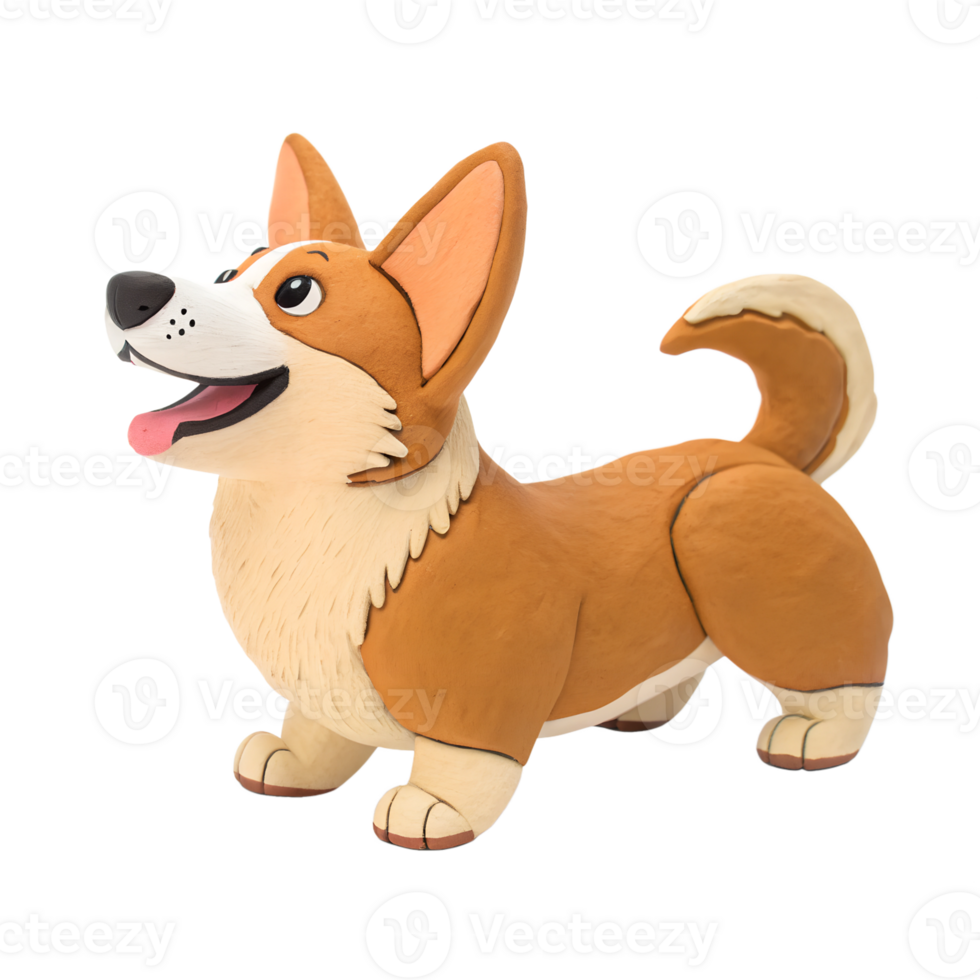 a clay Pekingese, sitting isolated on a transparent background png