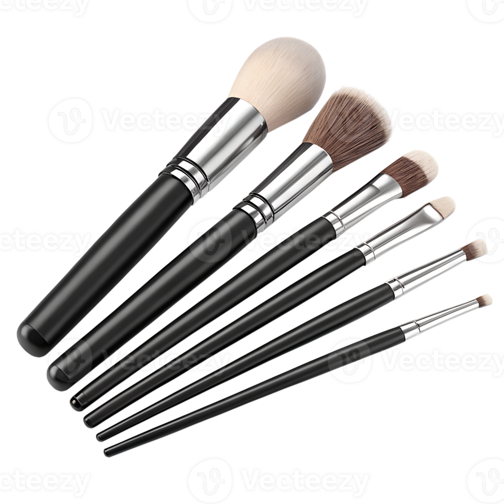 3d render, makeup brushes with black handle, isolated on a transparent background png