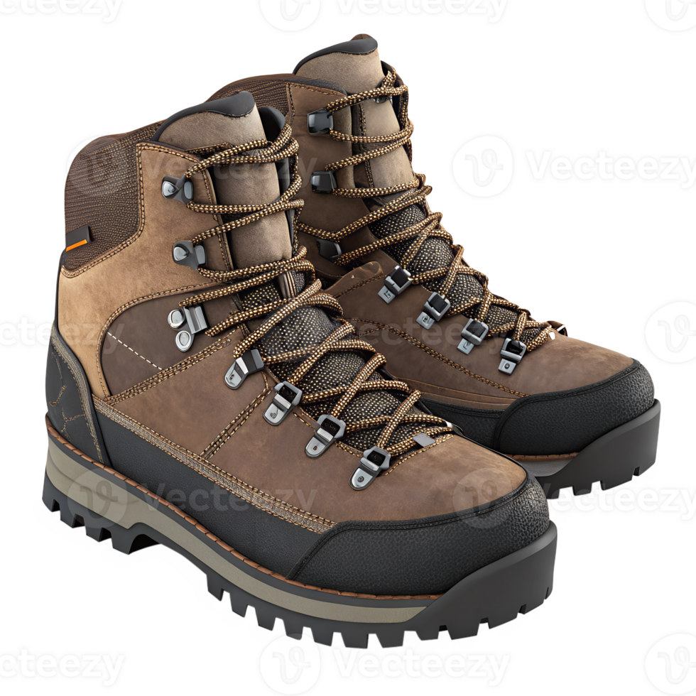 Icon 3d render style, A pair of rugged hiking boots isolated on a transparent background png