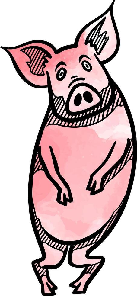 Hand drawing standing pig watercolor illustration vector
