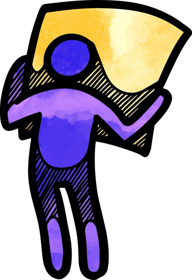 Man holding large paper icon watercolor illustration vector
