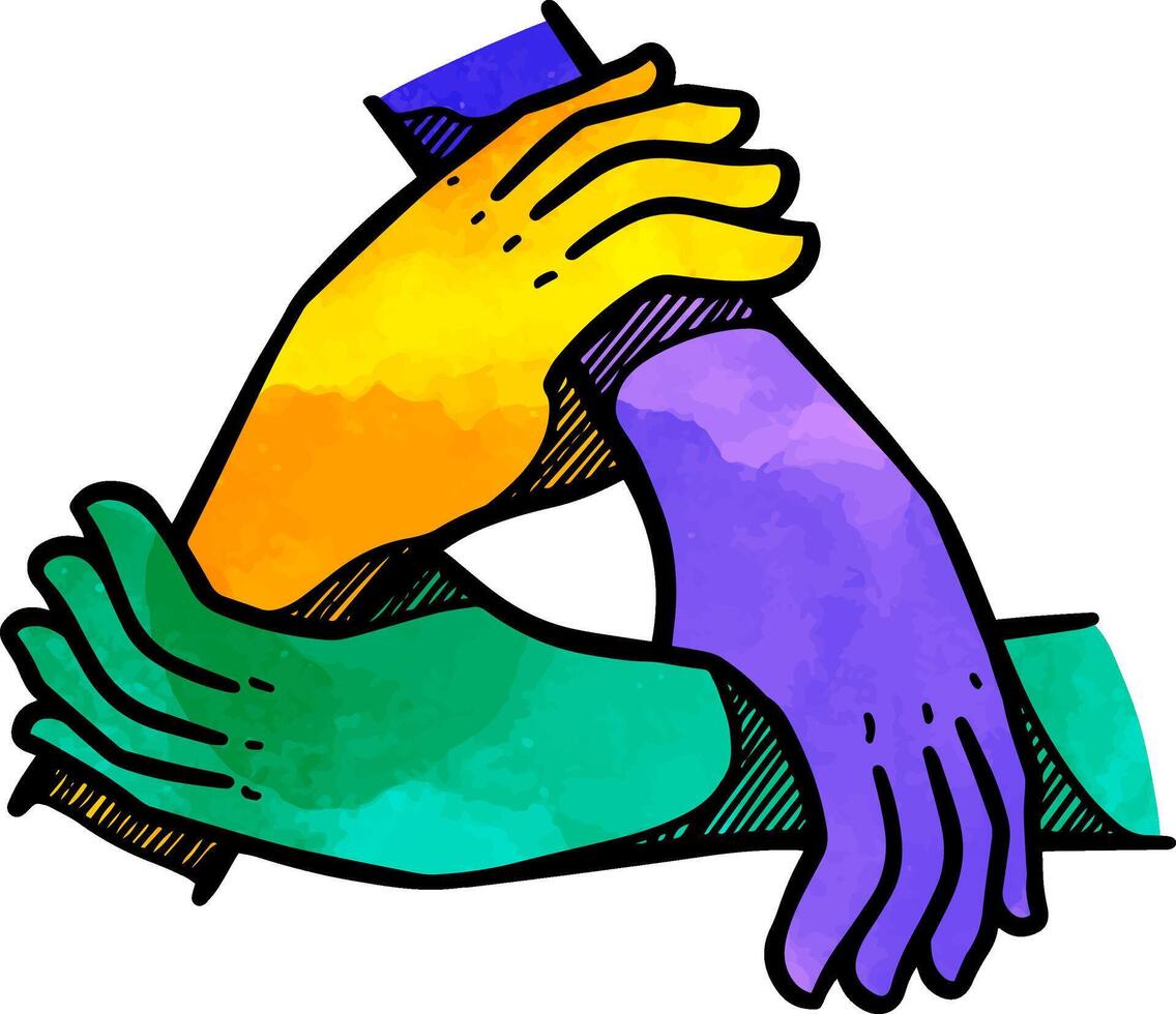 Hands icon team work concept watercolor illustration vector