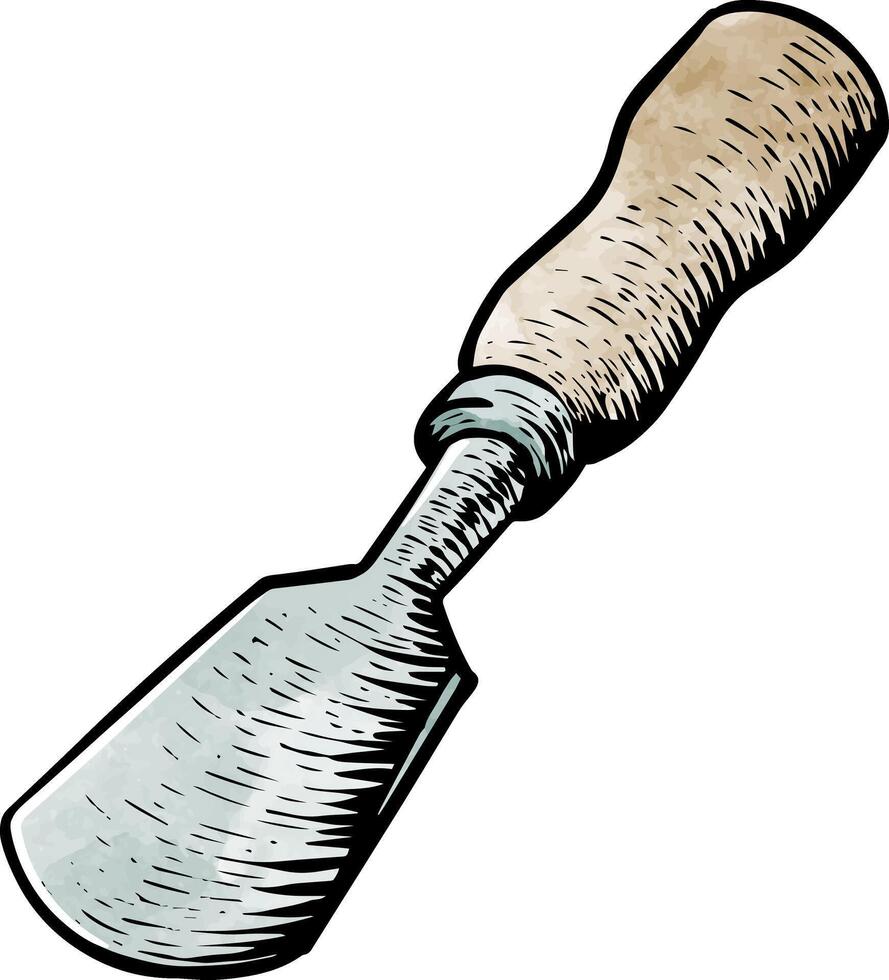 Half round chisel in woodcut drawing watercolor illustration vector