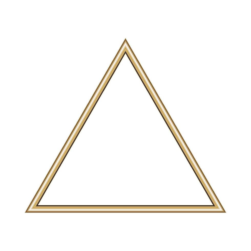 Triangle gold frame. Isolated luxury triangle golden border. Gold triangle frame mockup design element. vector