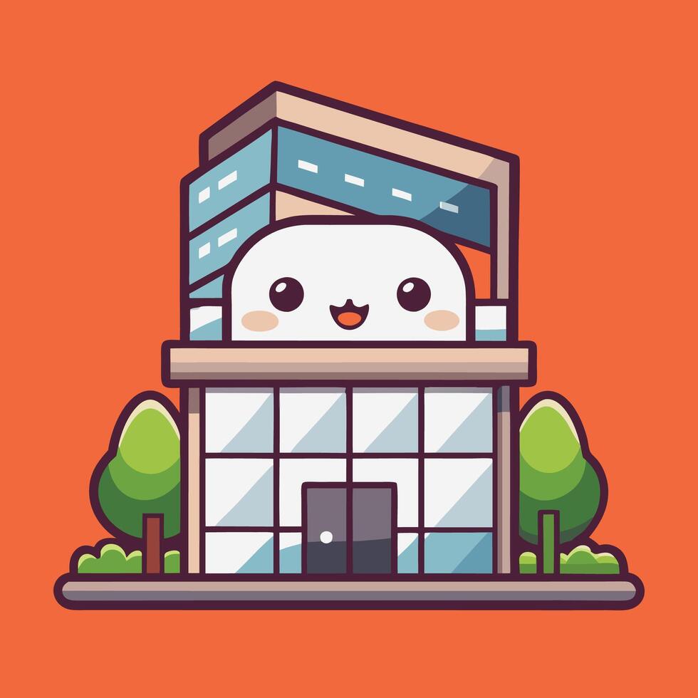 a cartoon building with a cute fac vector