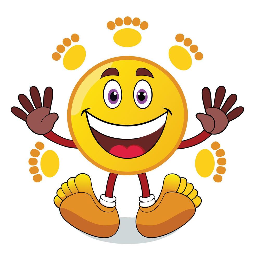 a cartoon smiley face with feet and hands vector