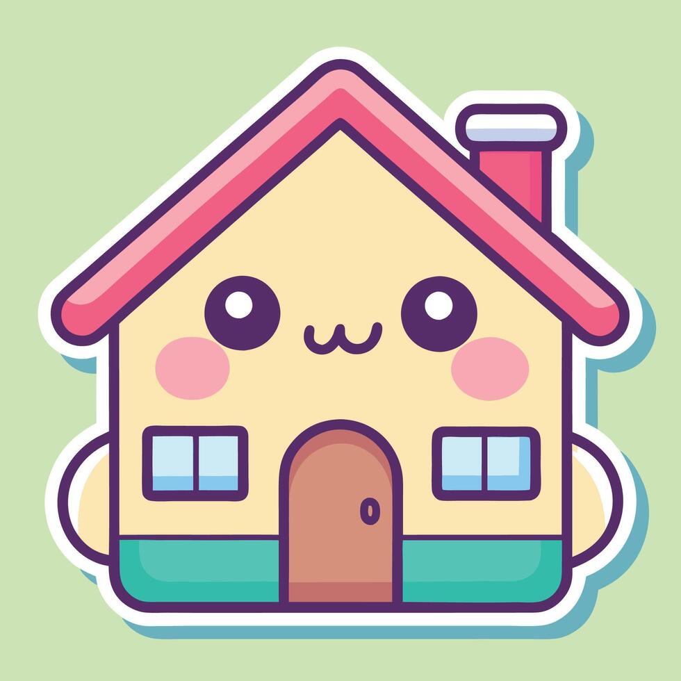 a cute house with a pink roof and windows vector